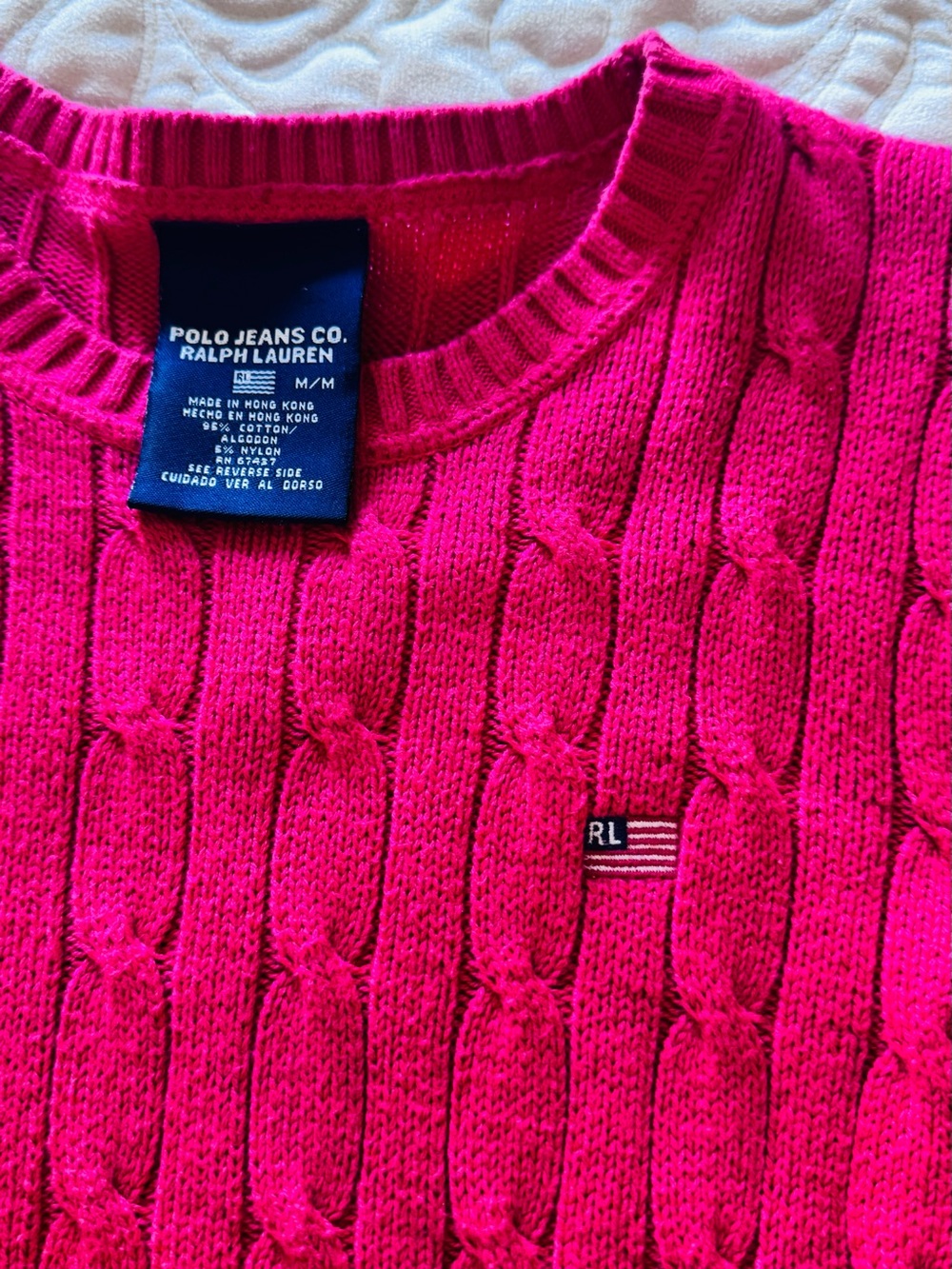 Polo by Ralph Lauren Cable Knit Crewneck Sweater - Bright Pink